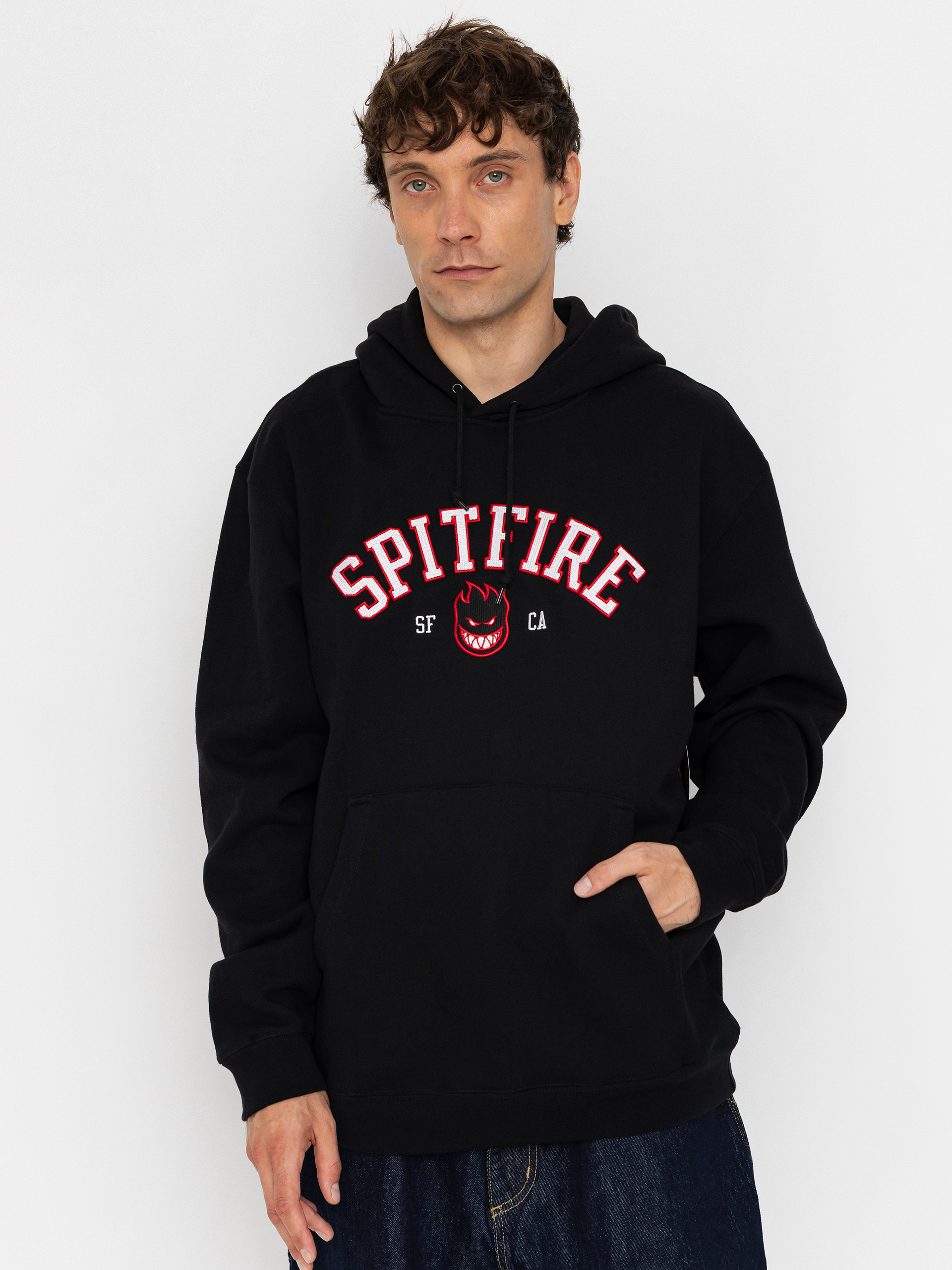 Hanorac cu glugă Spitfire Team Bighead HD (black w/red white black embroidery)