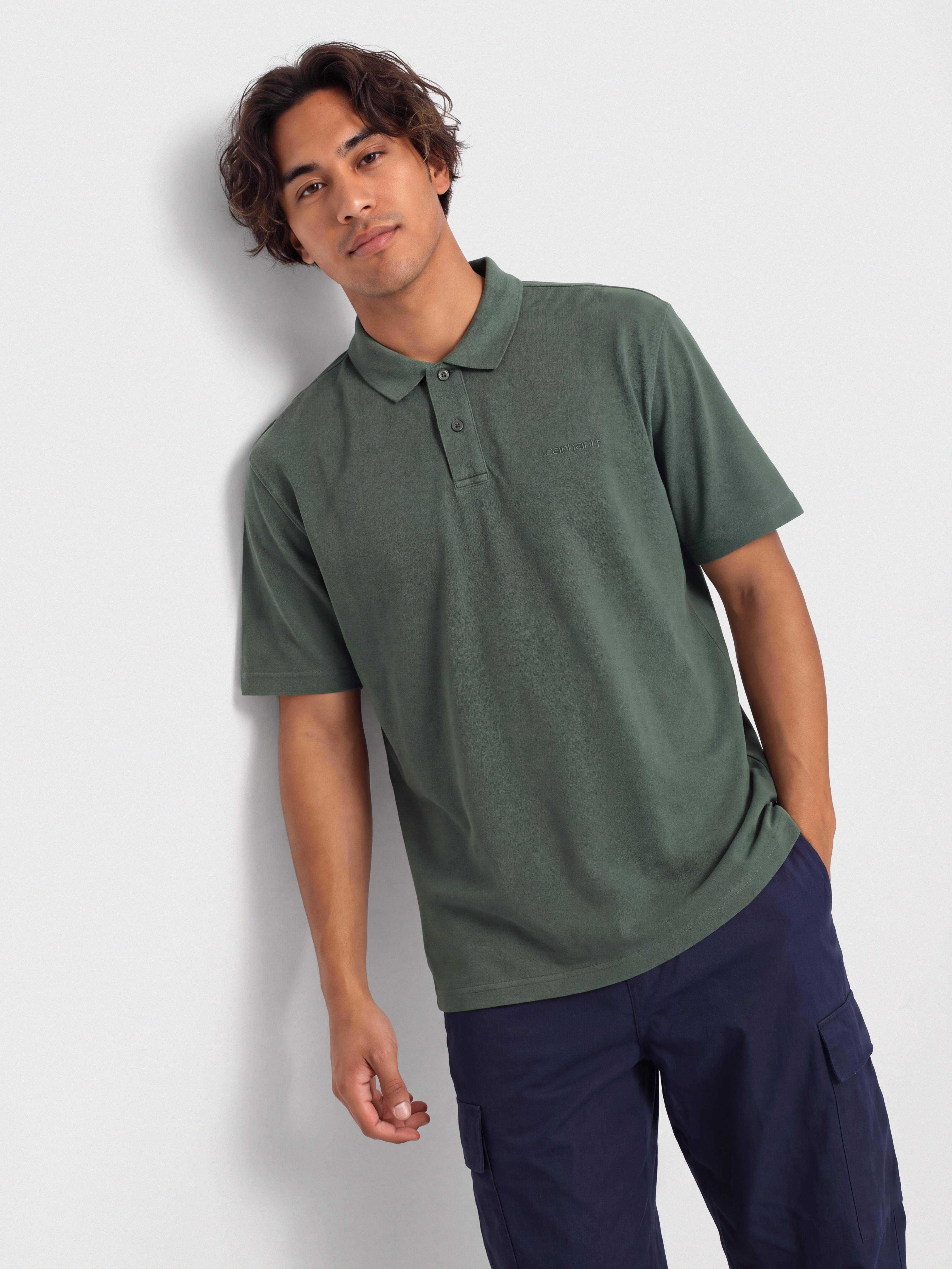 Tricou Carhartt WIP Wayne Polo (dark scarab/garment dyed)