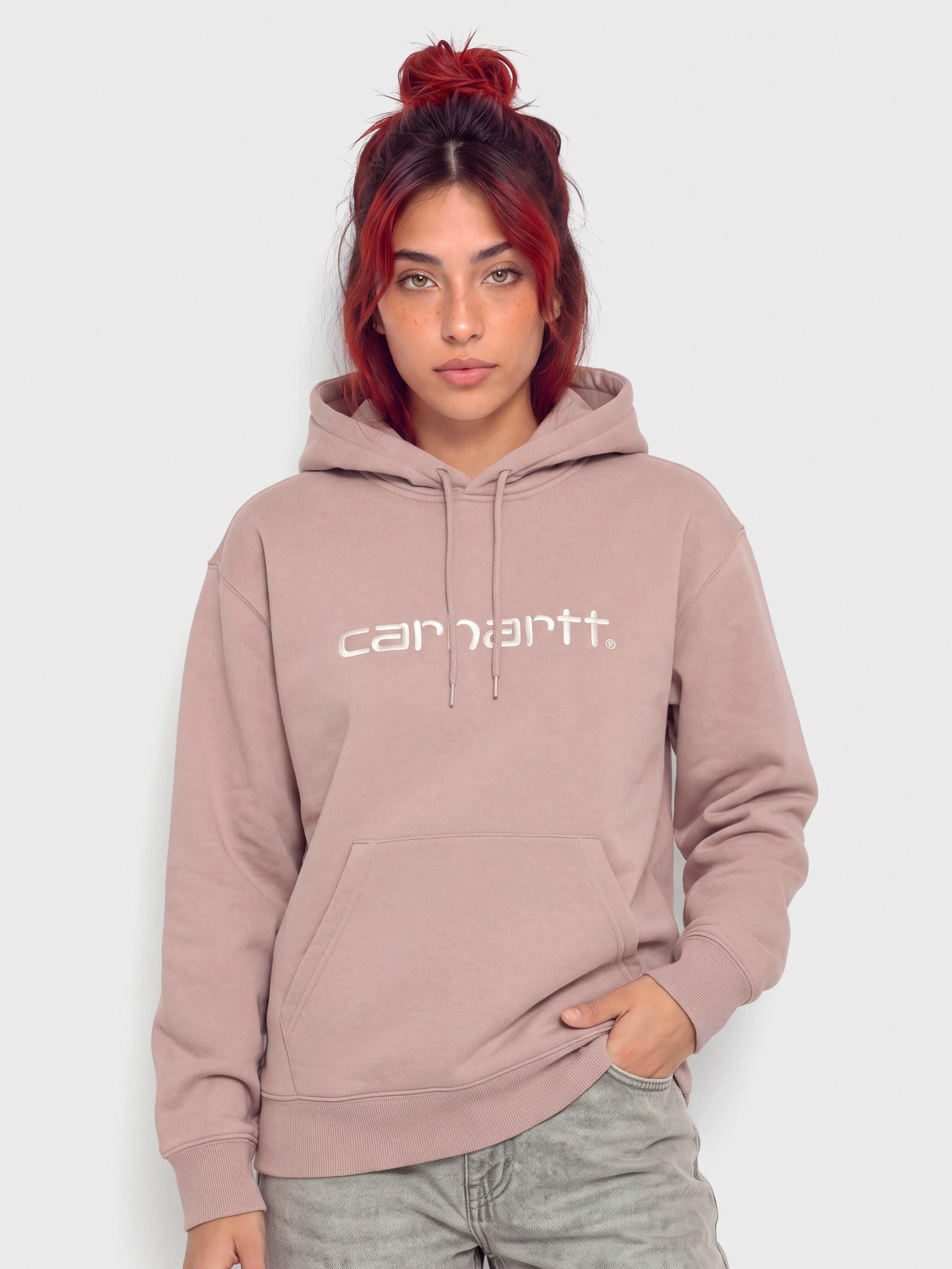 Hanorac cu glugă Carhartt WIP Carhartt HD Wmn (gentle pink/cinnerus)