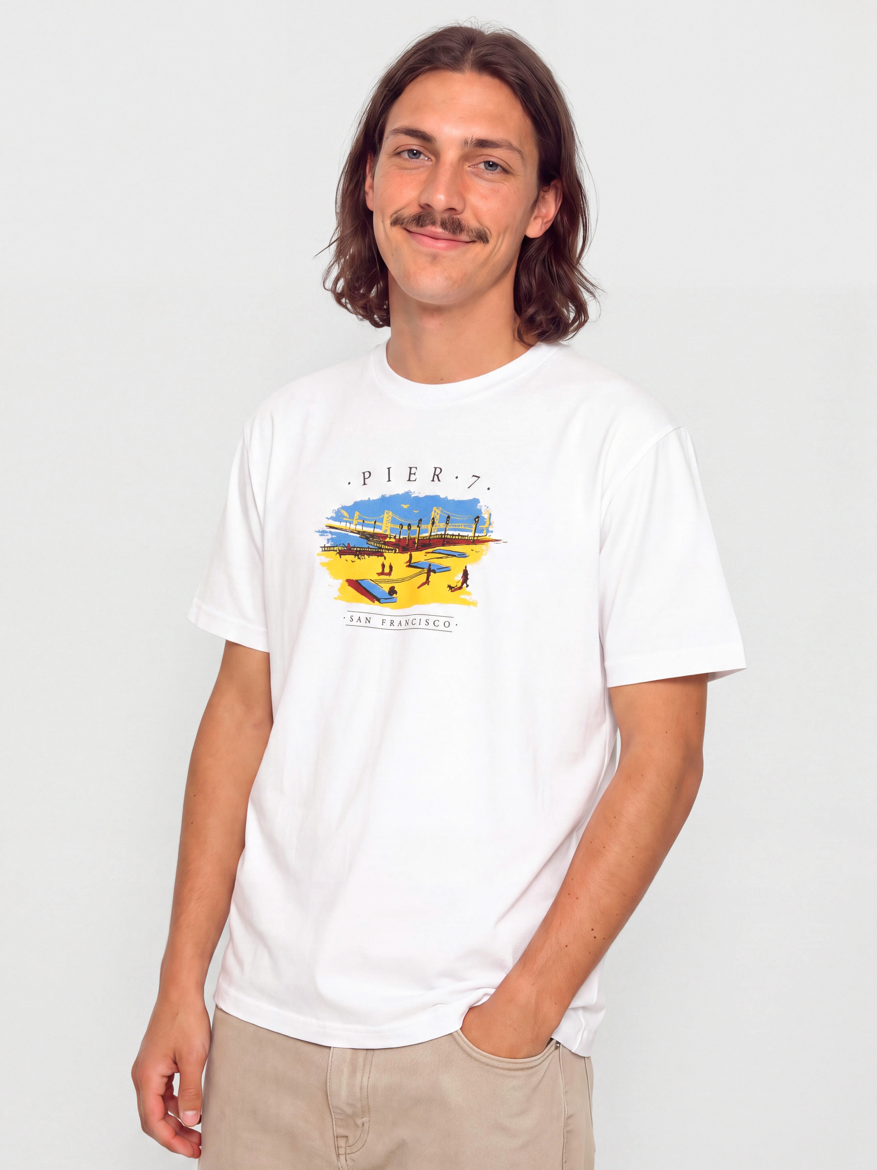 Tricou Real Pier 7 (white w/multi color print)