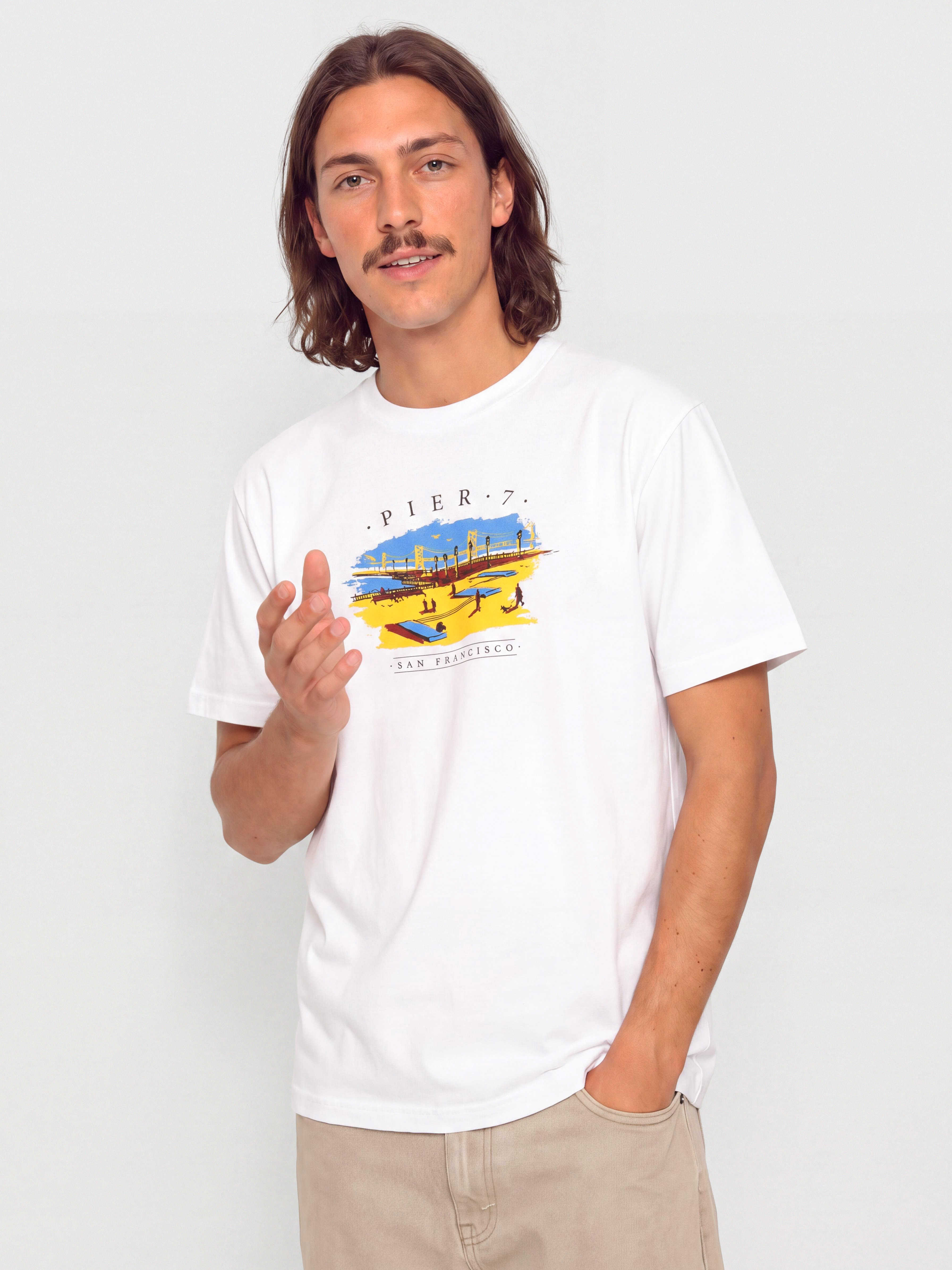 Tricou Real Pier 7 (white w/multi color print)