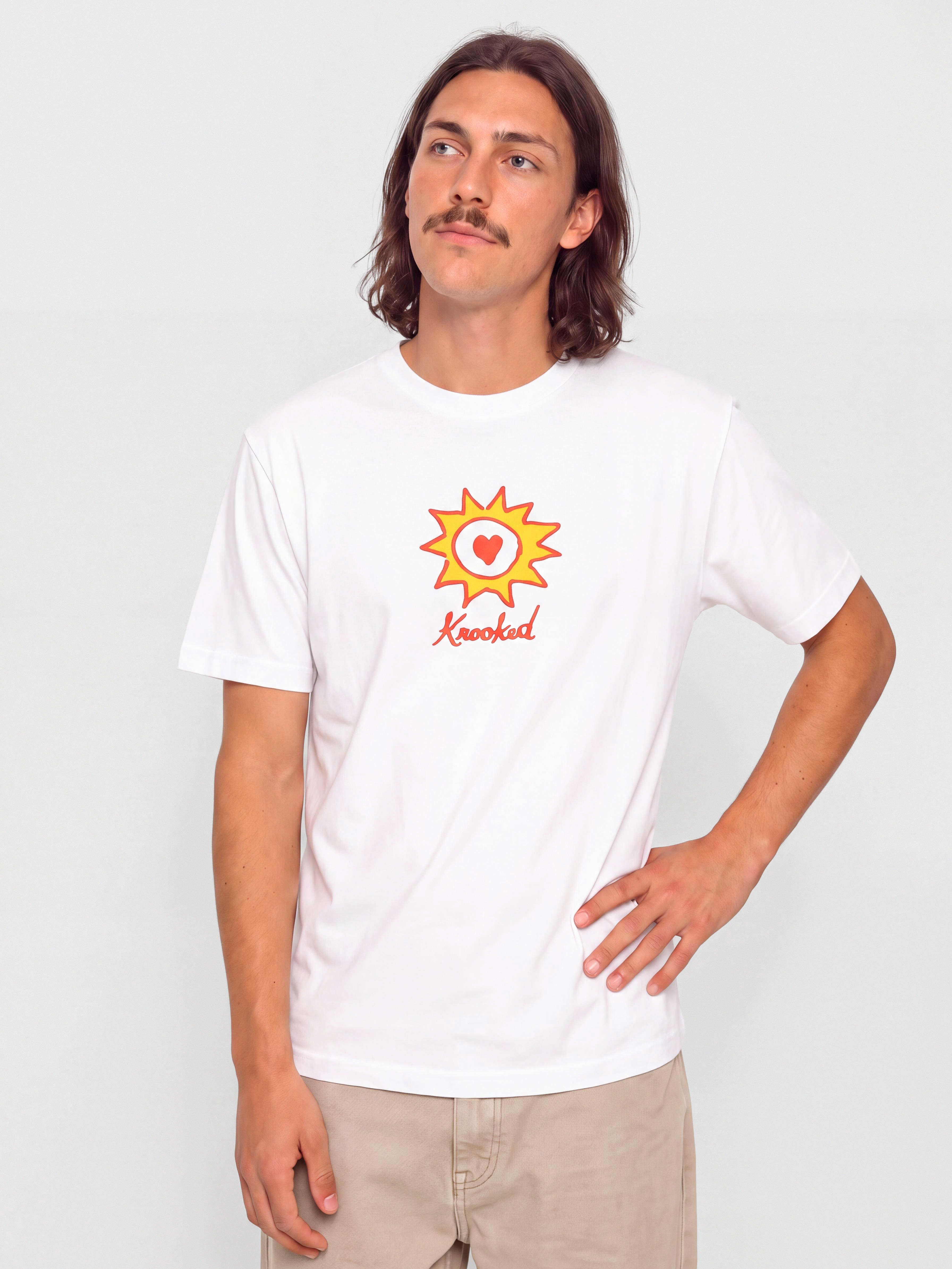 Tricou Krooked Sun Heart (white w/red & yellow print)
