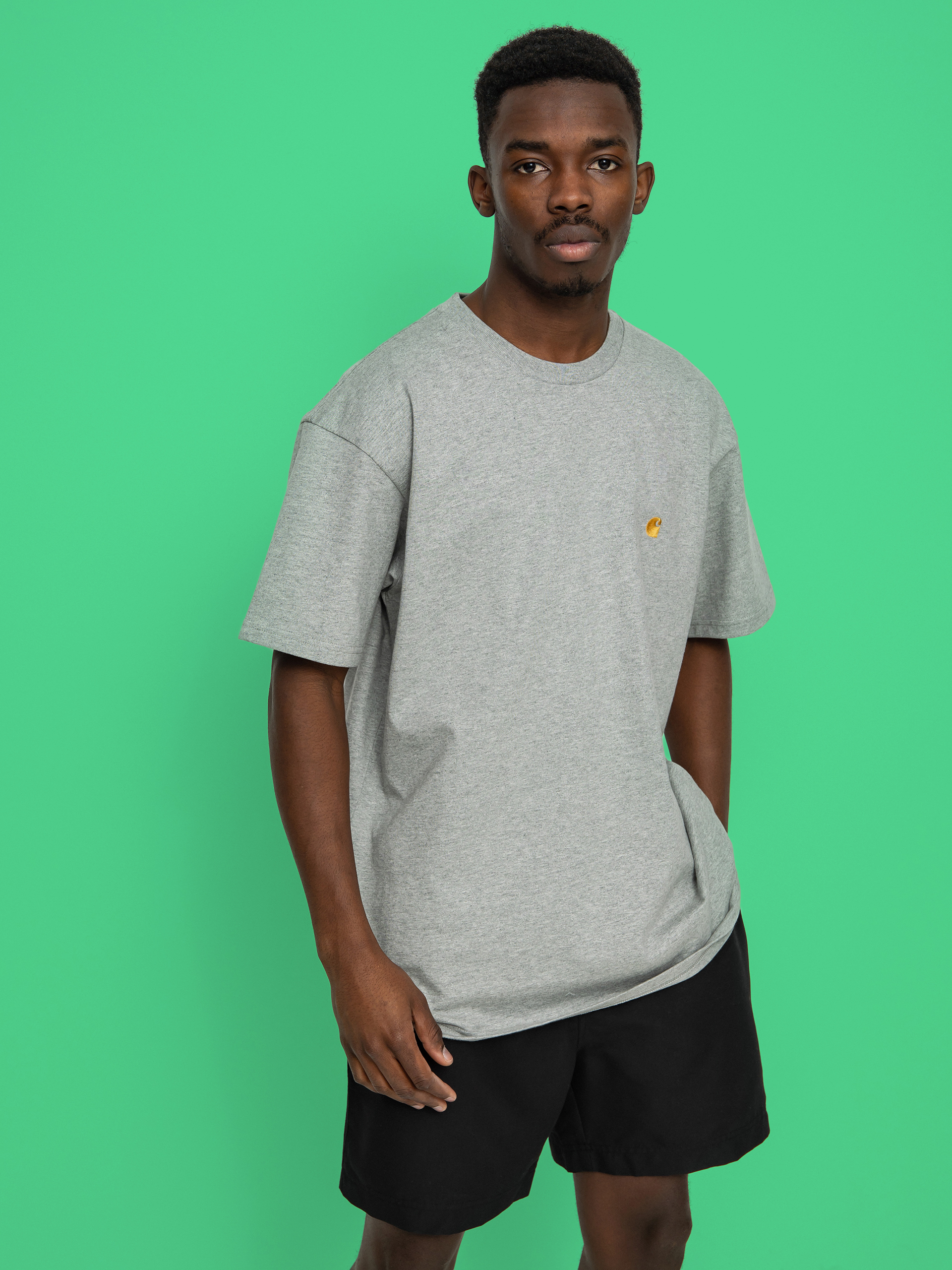 Tricou Carhartt WIP Chase (grey heather/gold)