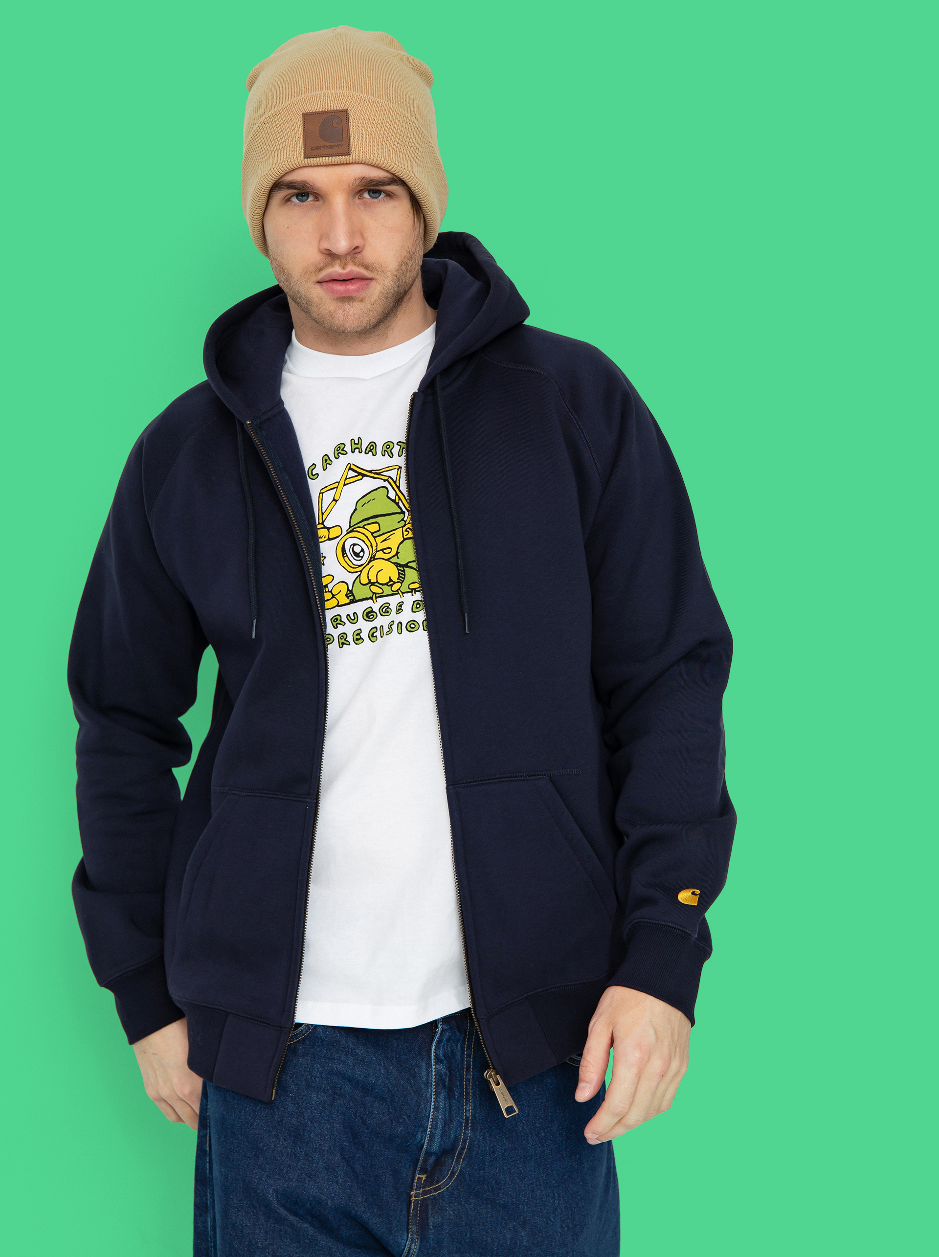 Hanorac cu glugu0103 Carhartt WIP Chase ZHD (dark navy/gold)