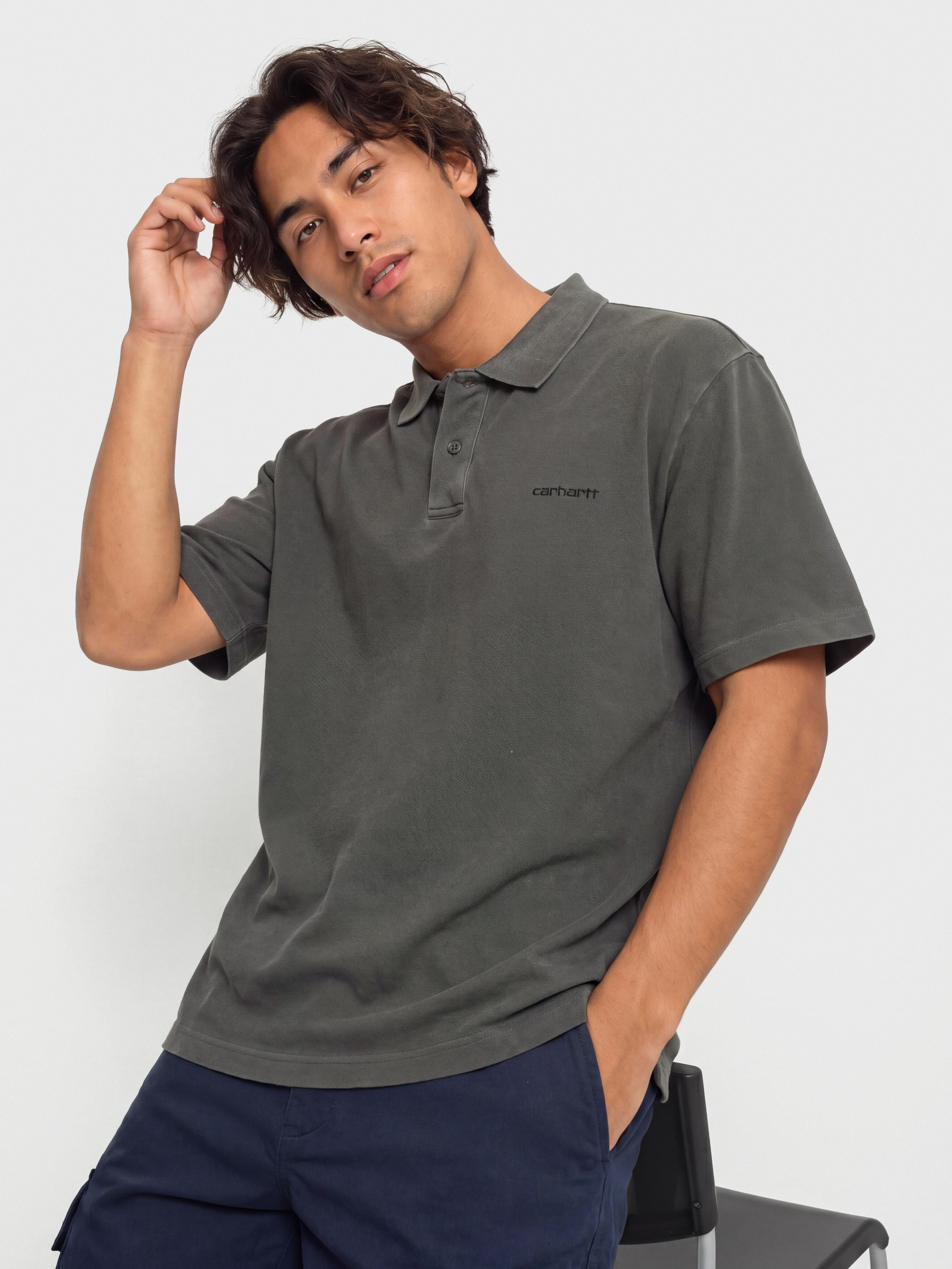Tricou Carhartt WIP Wayne Polo (black/garment dyed)