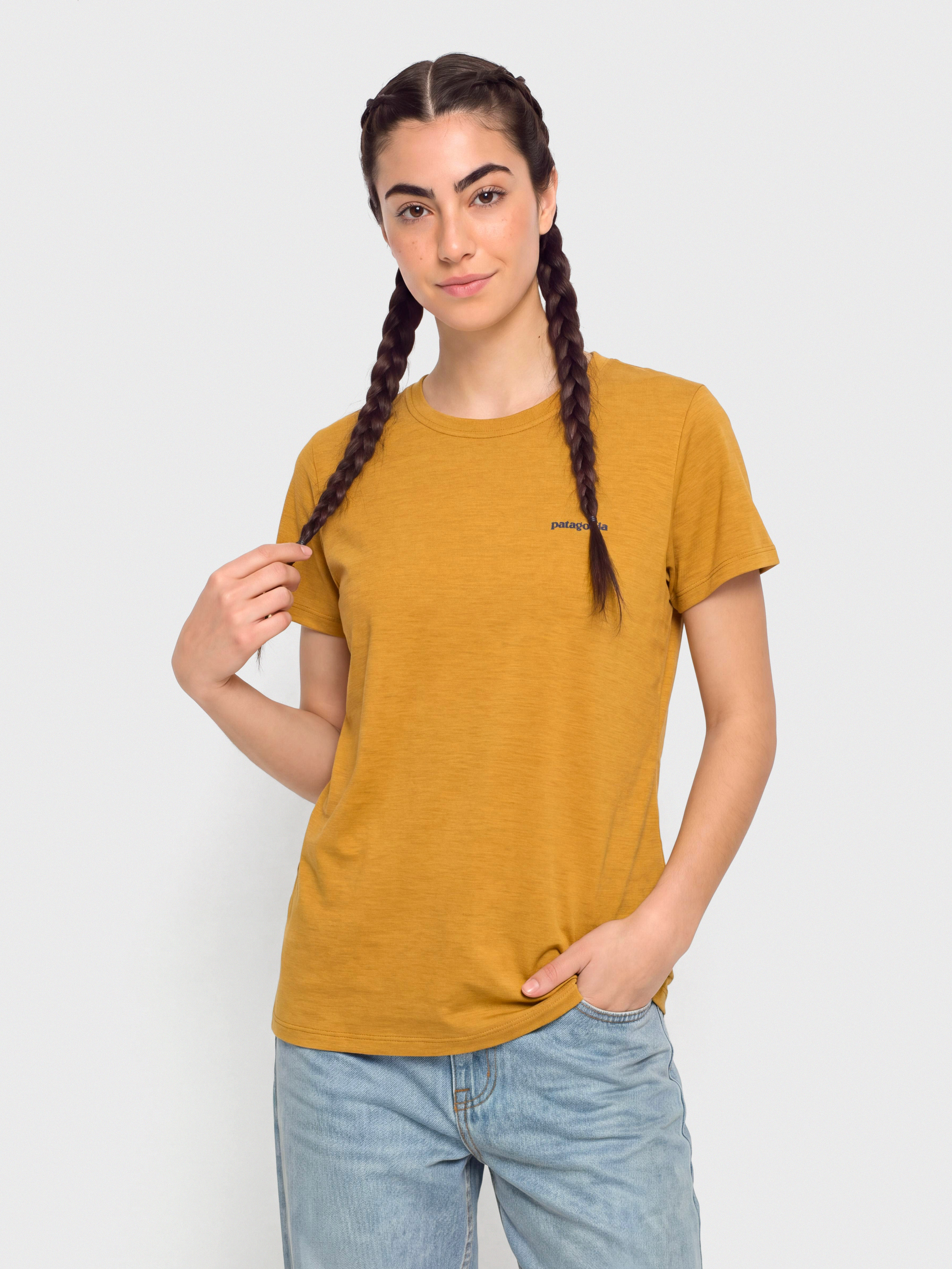 Tricou Patagonia Cap Cool Daily Boardshort Logo Wmn (cinnamon brown dark cinnamon brown x dye)