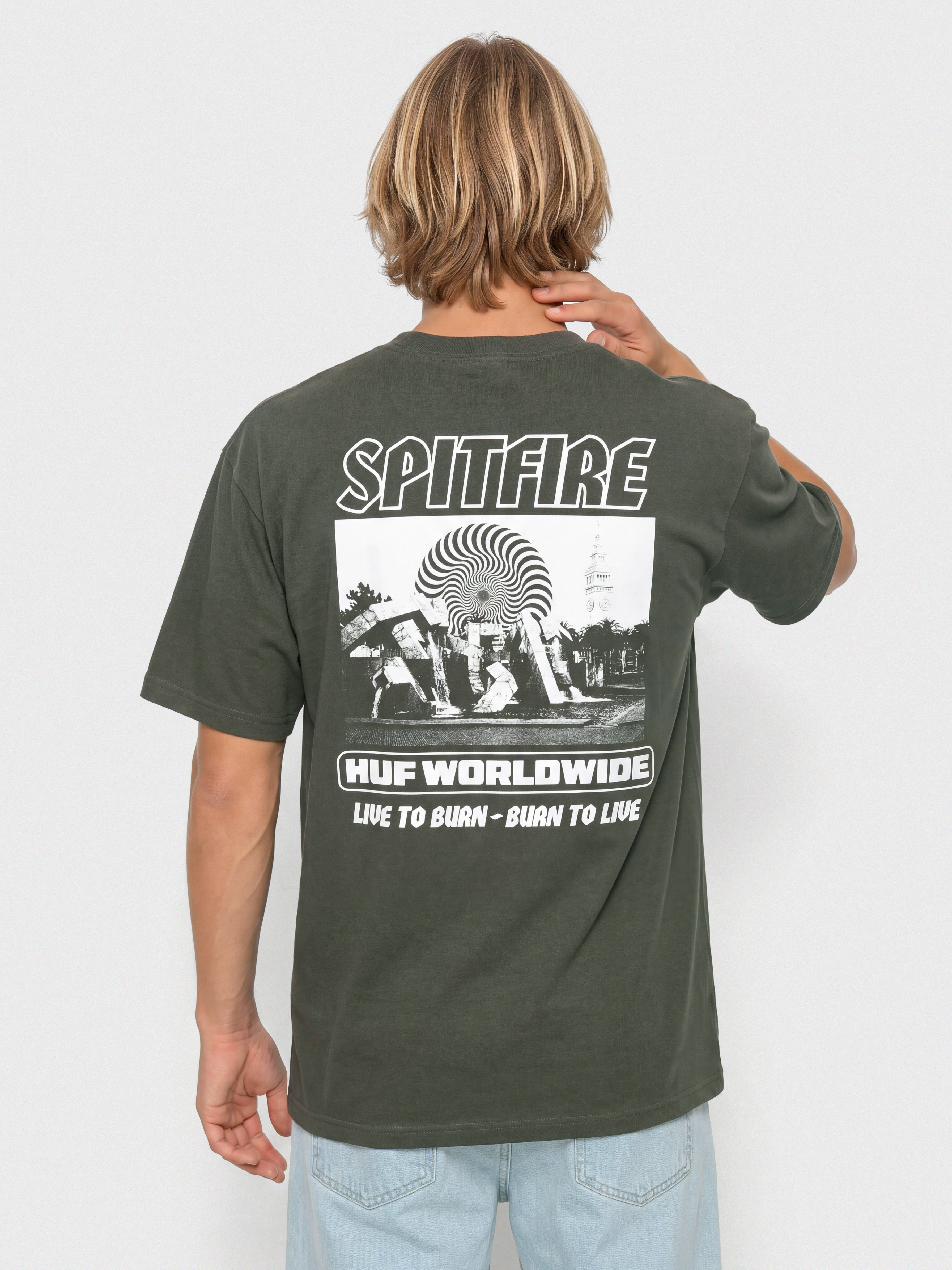 Tricou HUF X Spitfire Burn (washed black)