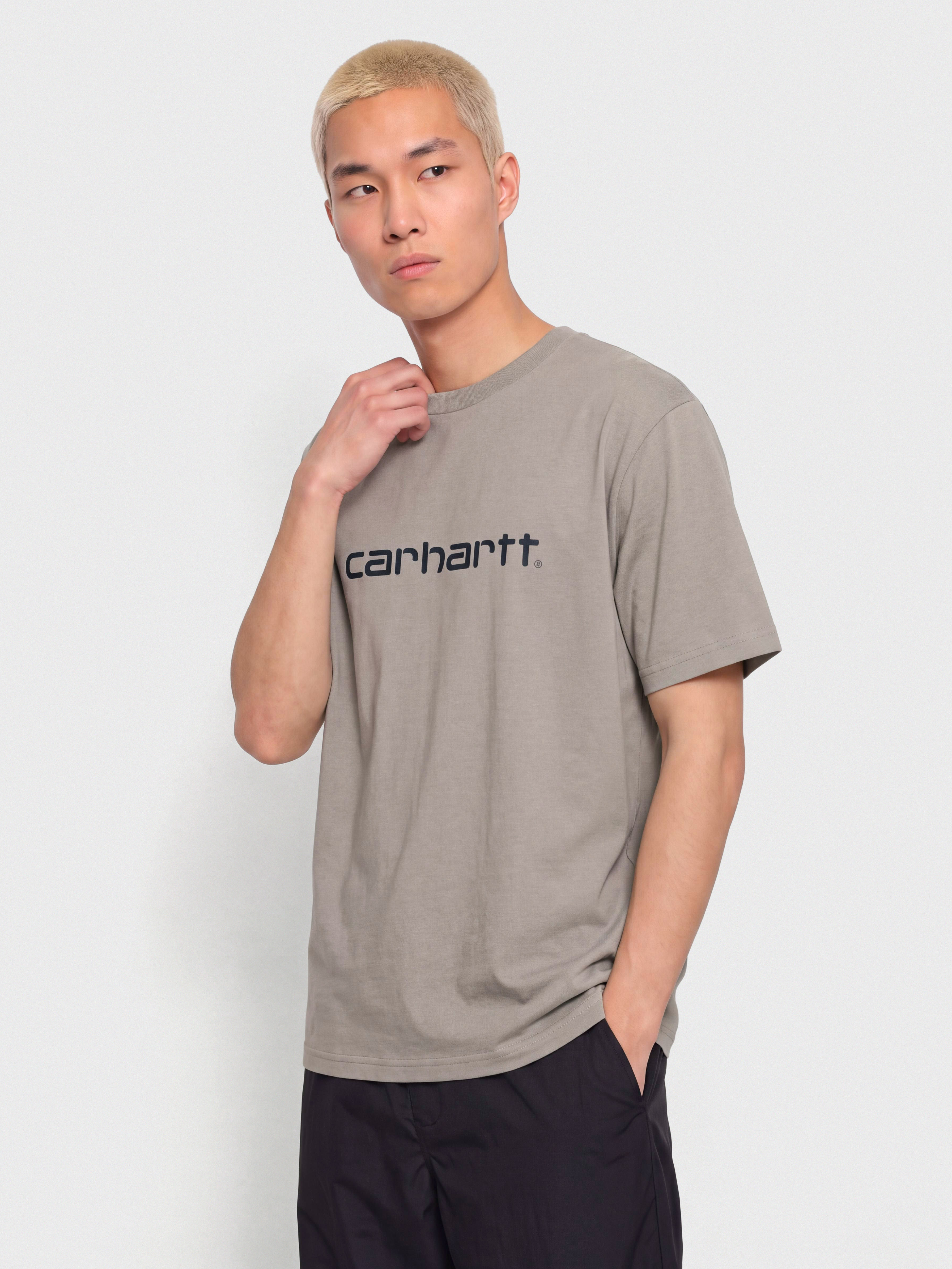 Tricou Carhartt WIP Script (shady grey/dark navy)
