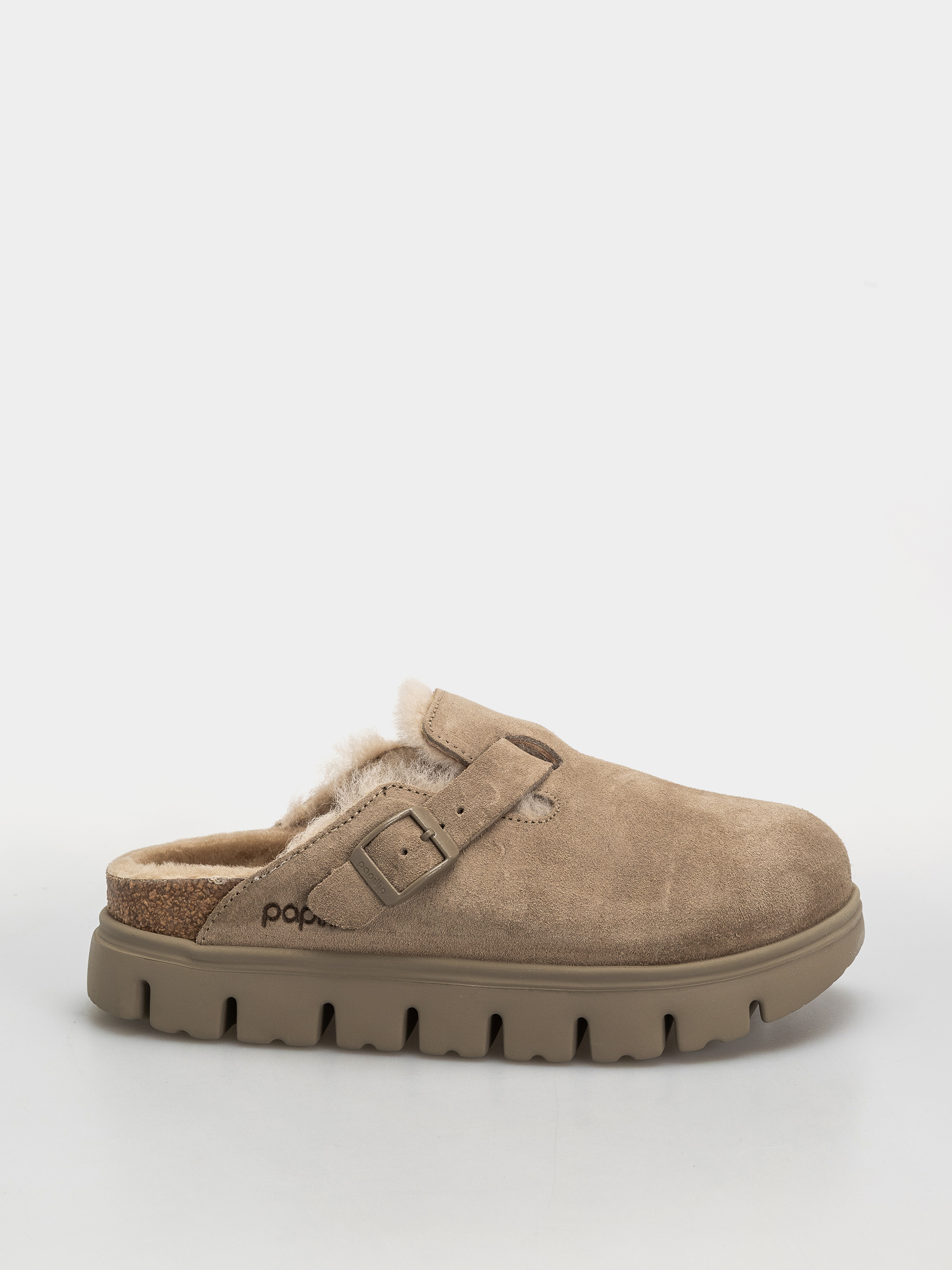 Șlapi Birkenstock Boston Chunky Shearling Suede Leather Narrow Wmn (taupe)