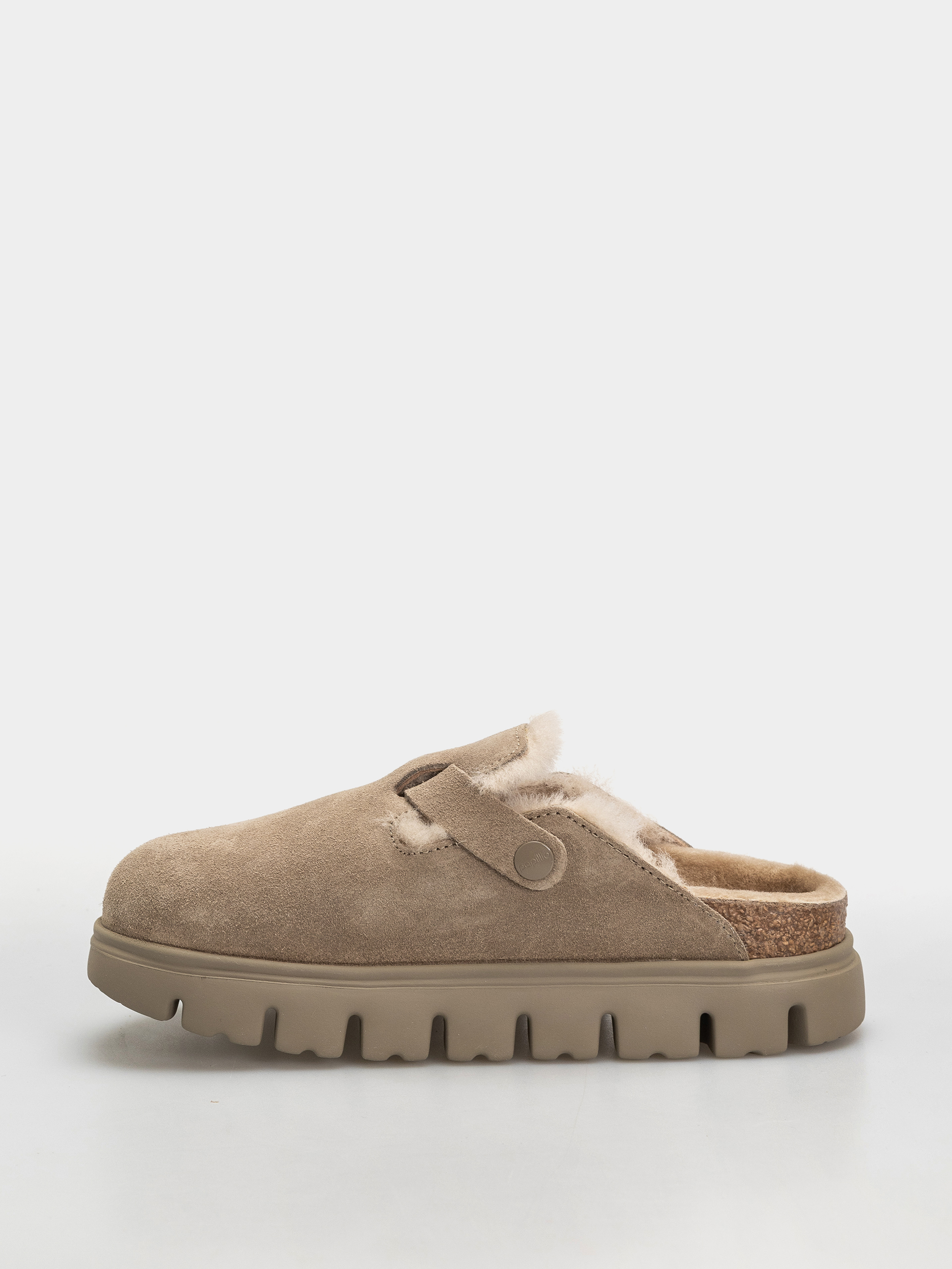 Șlapi Birkenstock Boston Chunky Shearling Suede Leather Narrow Wmn (taupe)