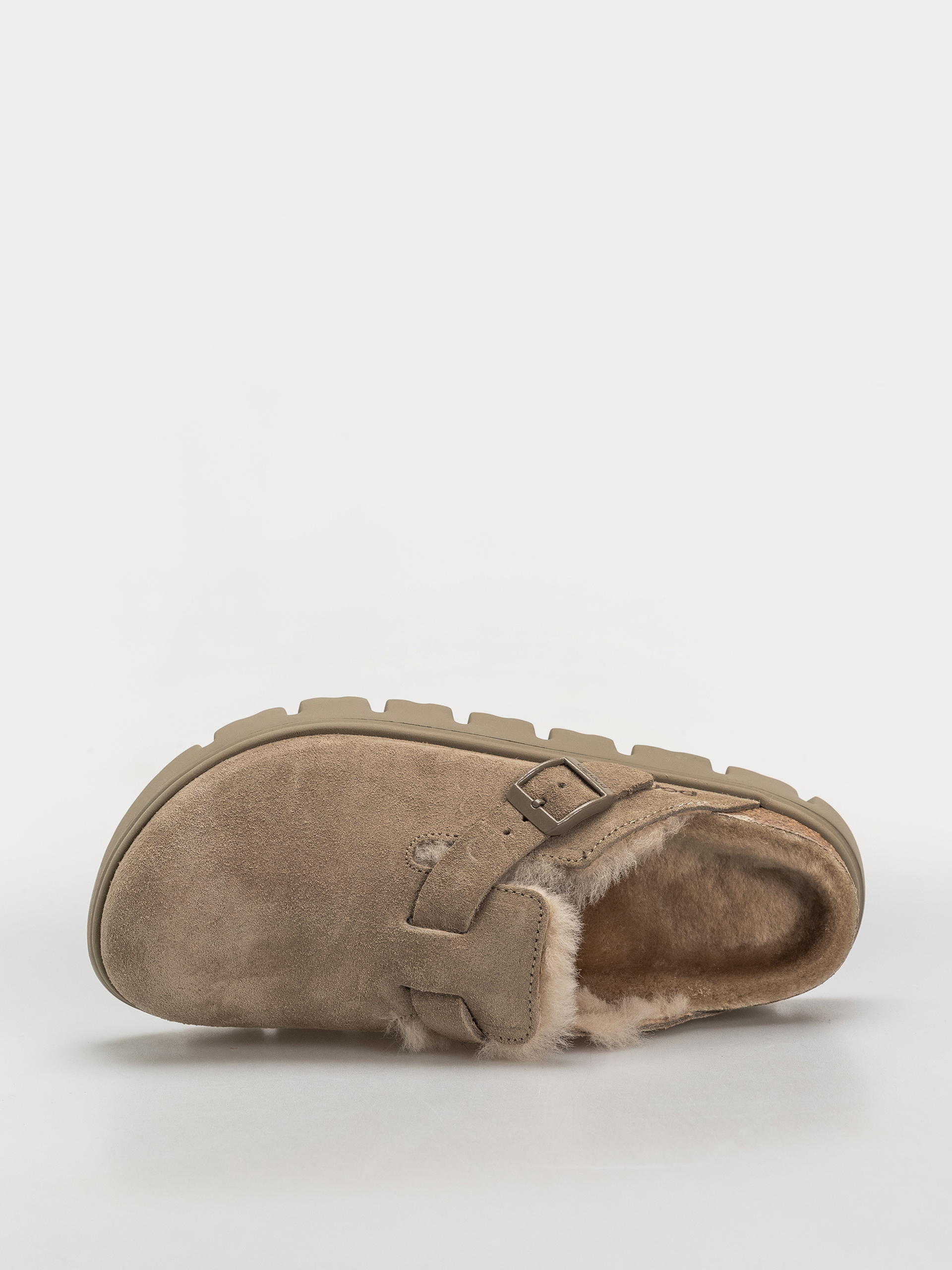 Șlapi Birkenstock Boston Chunky Shearling Suede Leather Narrow Wmn (taupe)