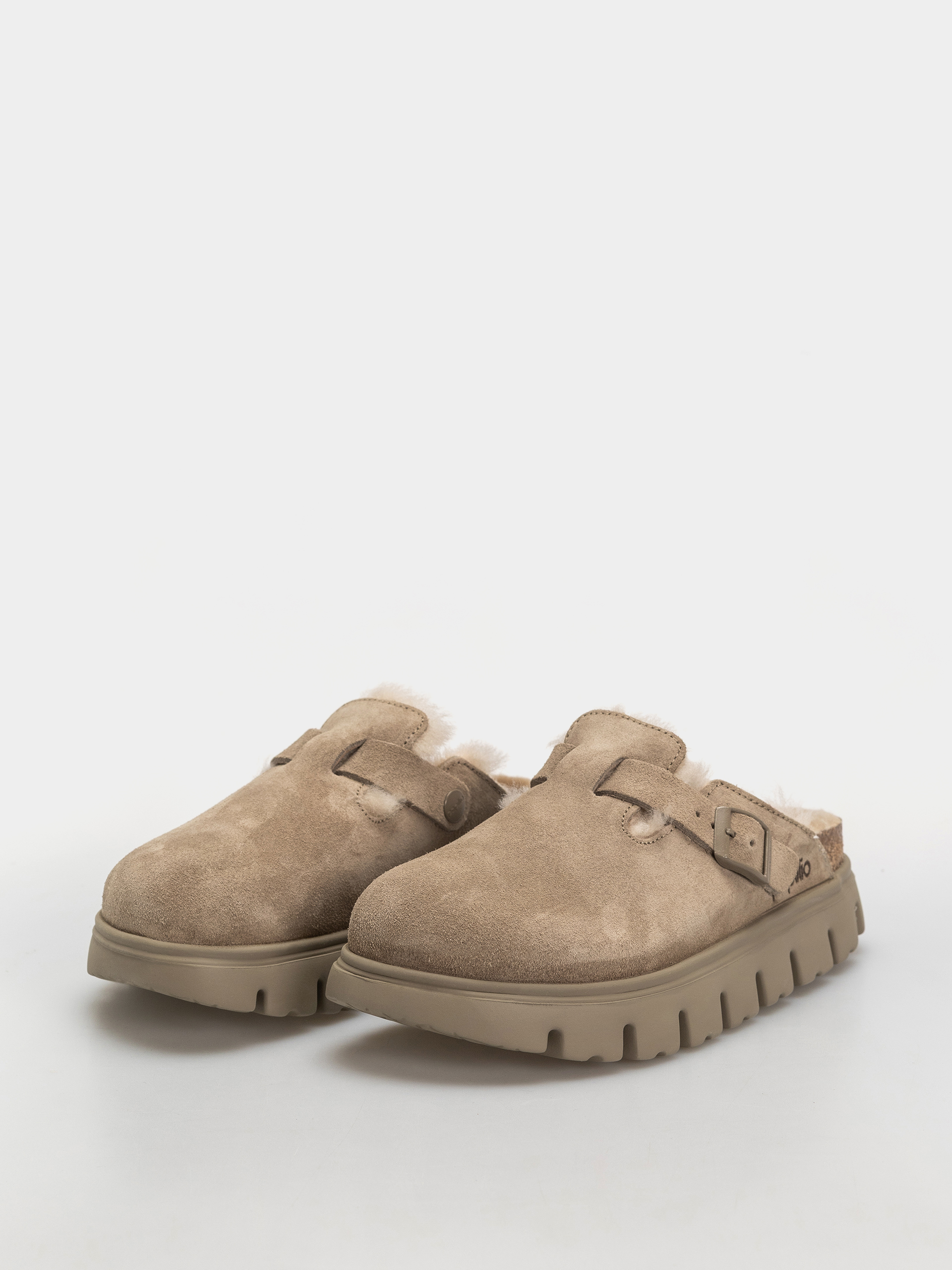 Șlapi Birkenstock Boston Chunky Shearling Suede Leather Narrow Wmn (taupe)
