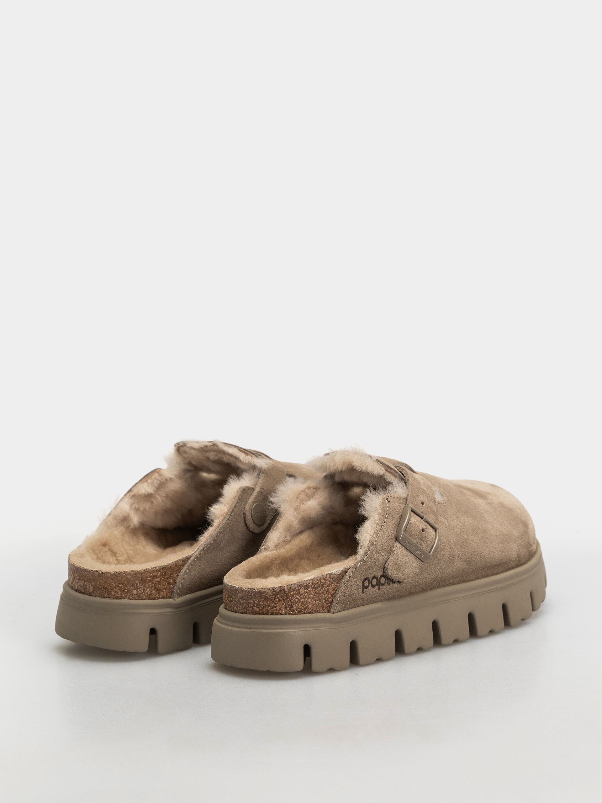 Șlapi Birkenstock Boston Chunky Shearling Suede Leather Narrow Wmn (taupe)