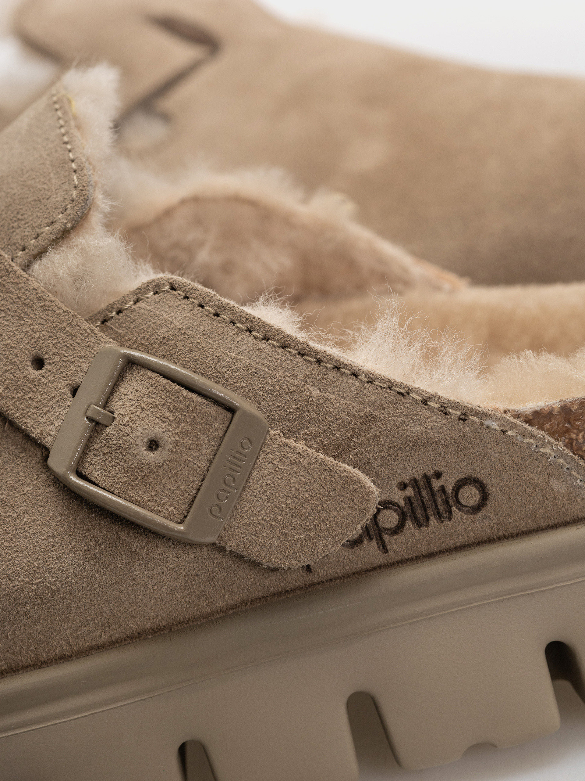 Șlapi Birkenstock Boston Chunky Shearling Suede Leather Narrow Wmn (taupe)