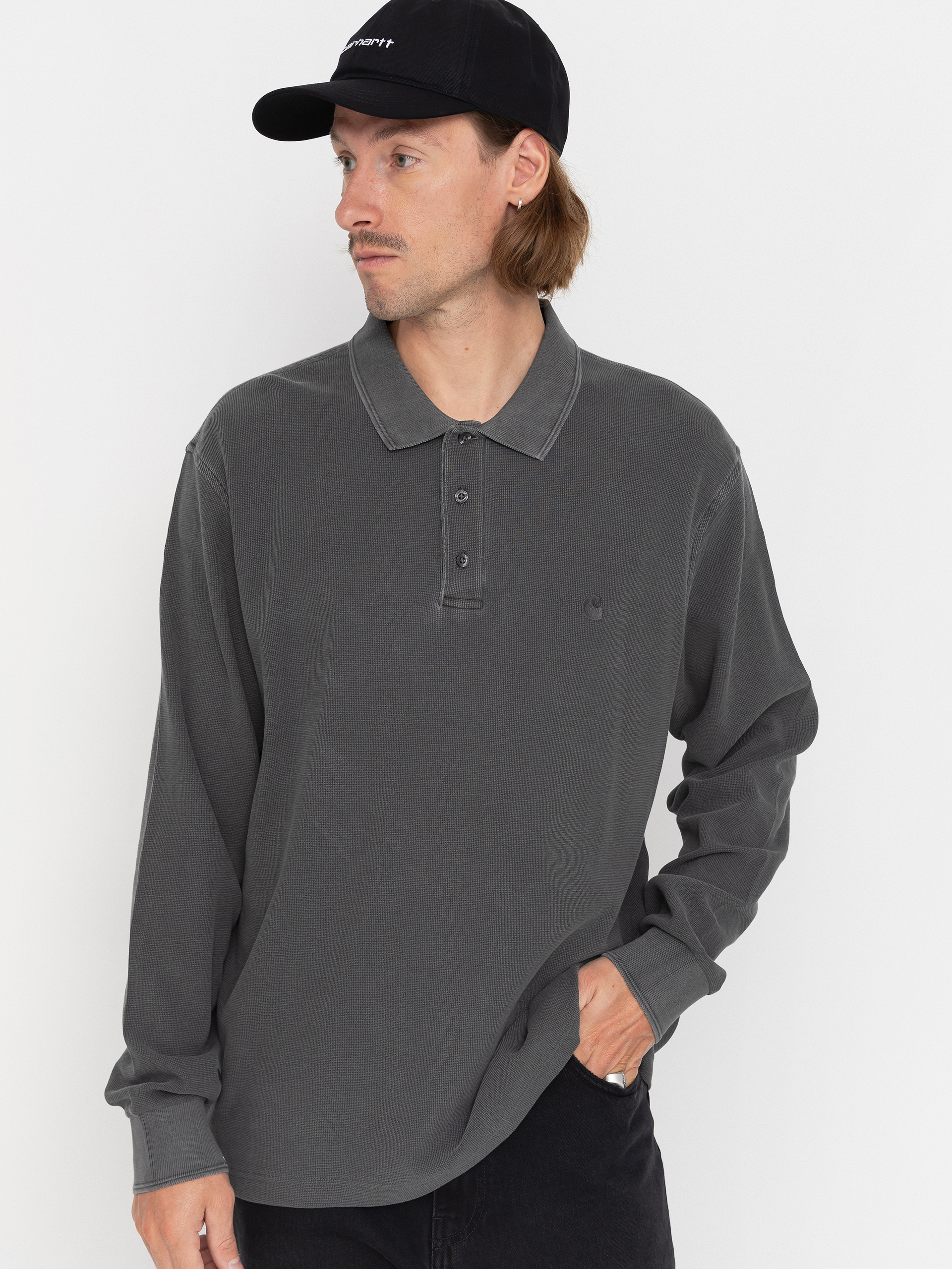 Longsleeve Carhartt WIP Waffle Rugby (black/garment dyed)