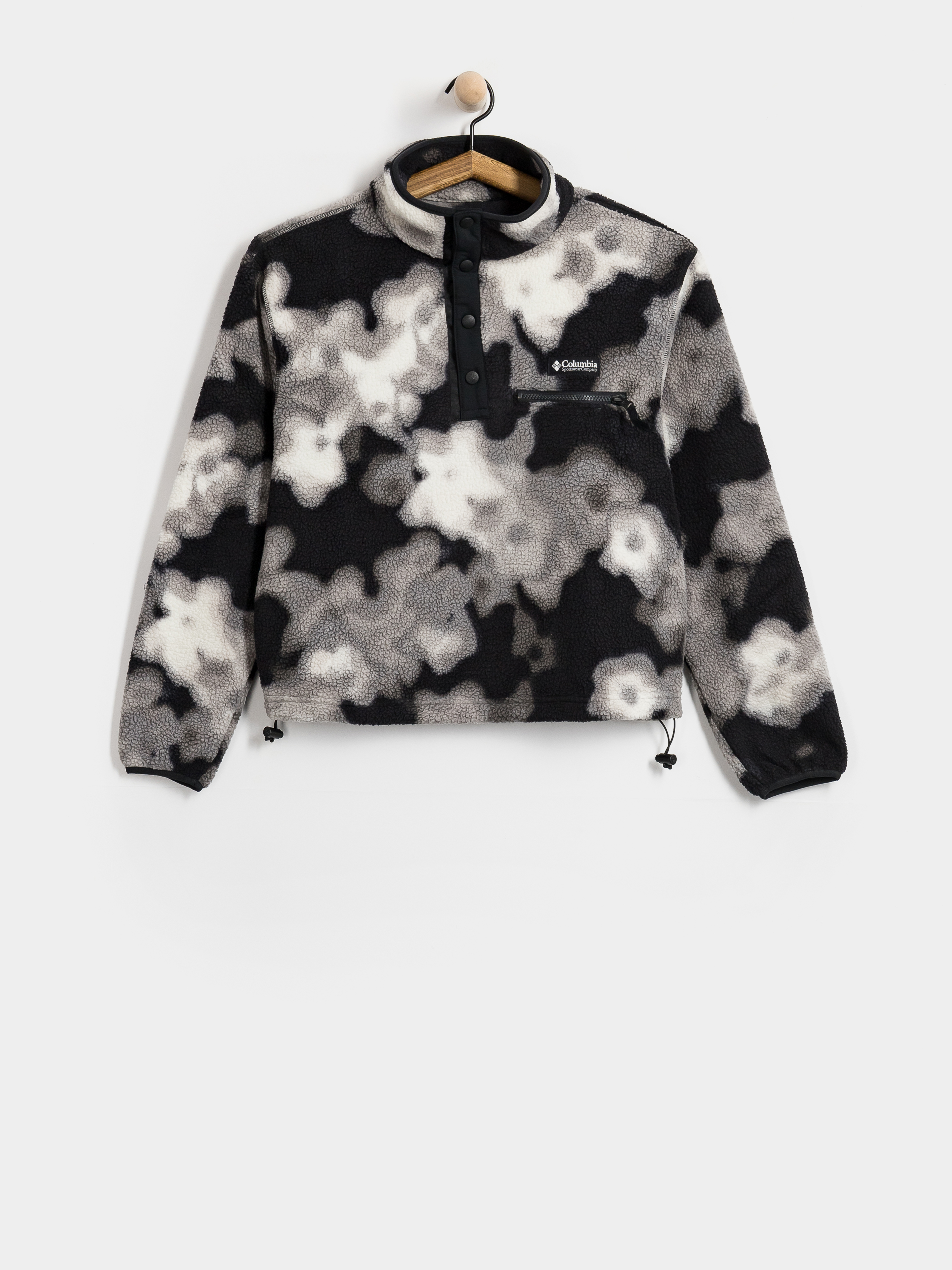 Hanorac din fleece Columbia Helvetia II Printed Cropped Half Snap Wmn (black/dyeflowe)