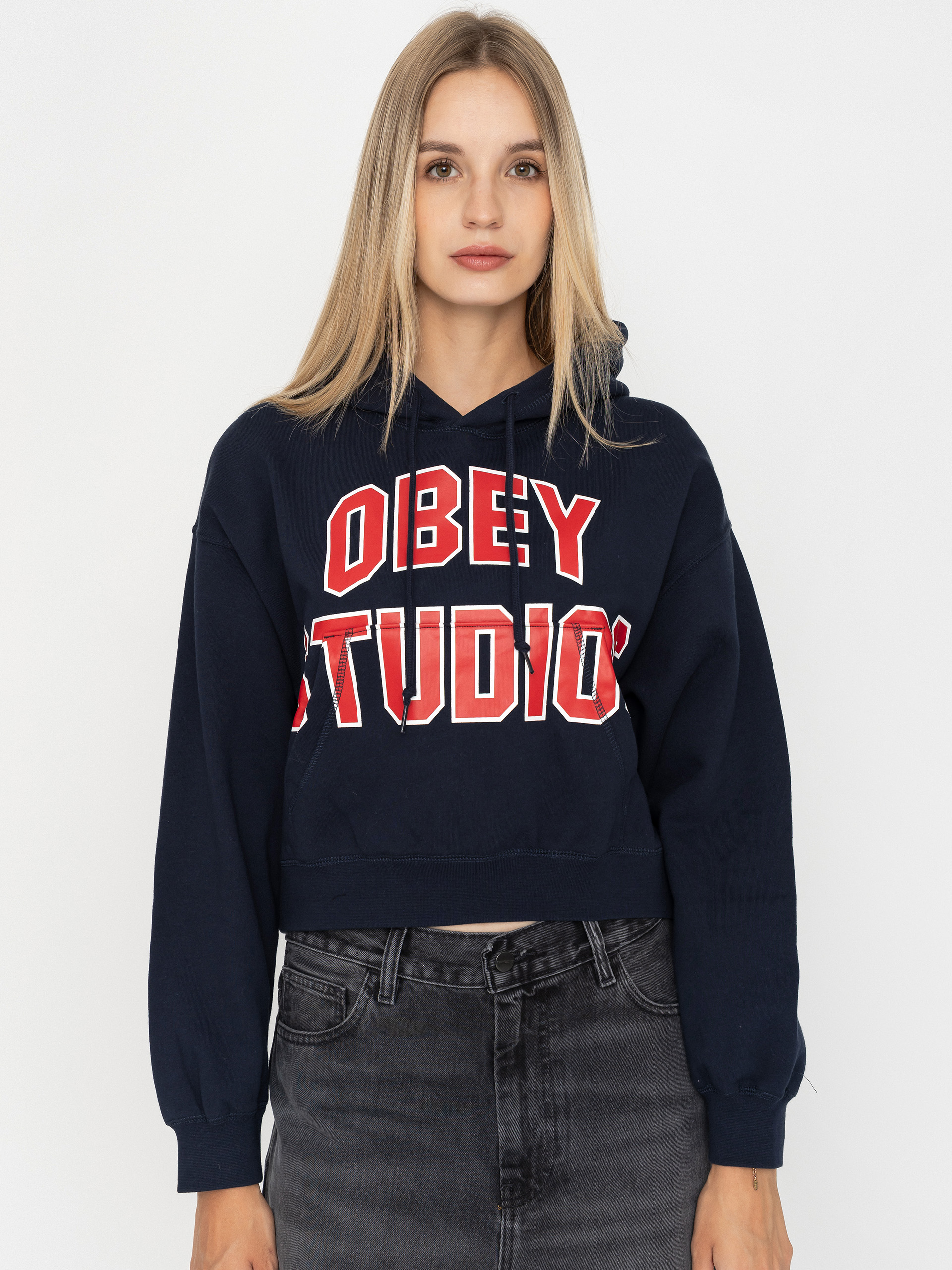 Hanorac cu glugă OBEY Studios Collegiate HD Wmn (dark navy)