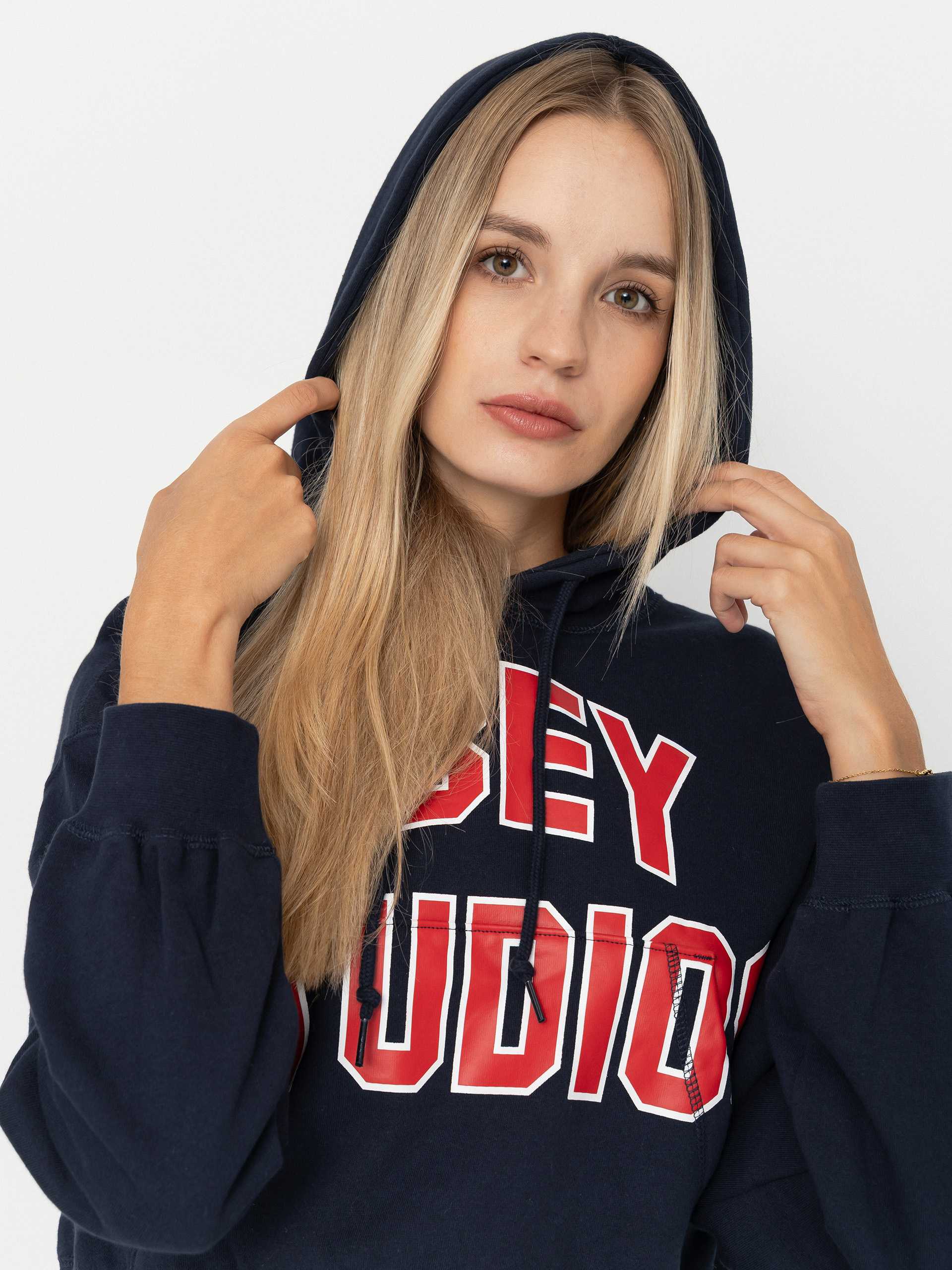 Hanorac cu glugă OBEY Studios Collegiate HD Wmn (dark navy)