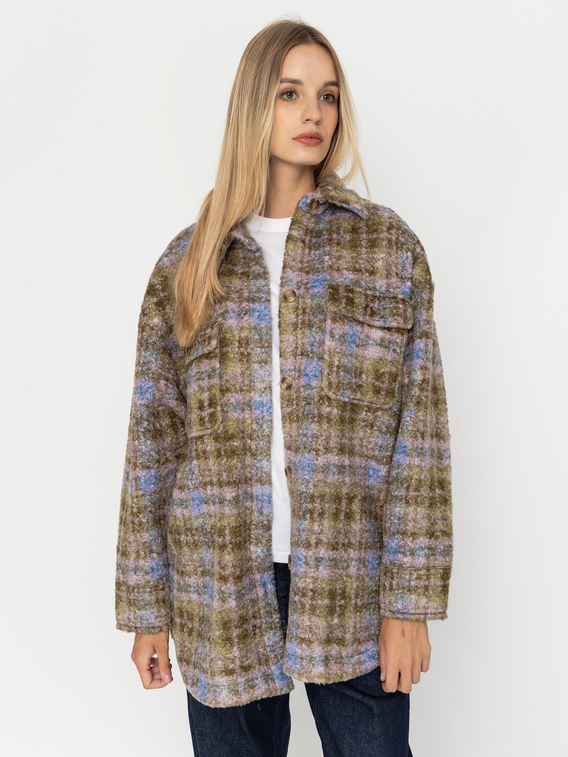 Hanorac din fleece Roxy Over And Above Wmn (oil green tartan plaid)