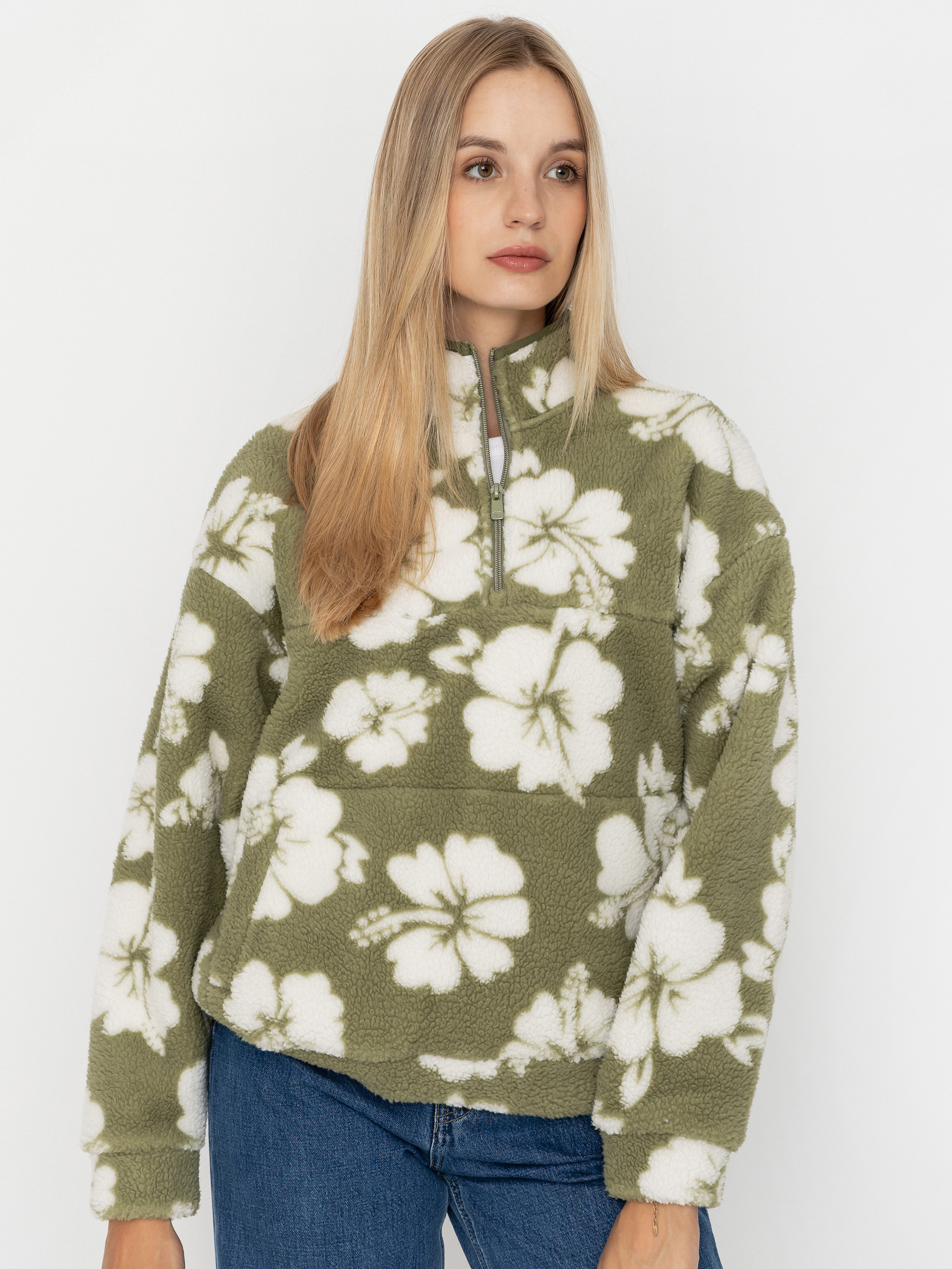 Hanorac din fleece Roxy Jive Talking Bonded Wmn (oil green hippy bico)