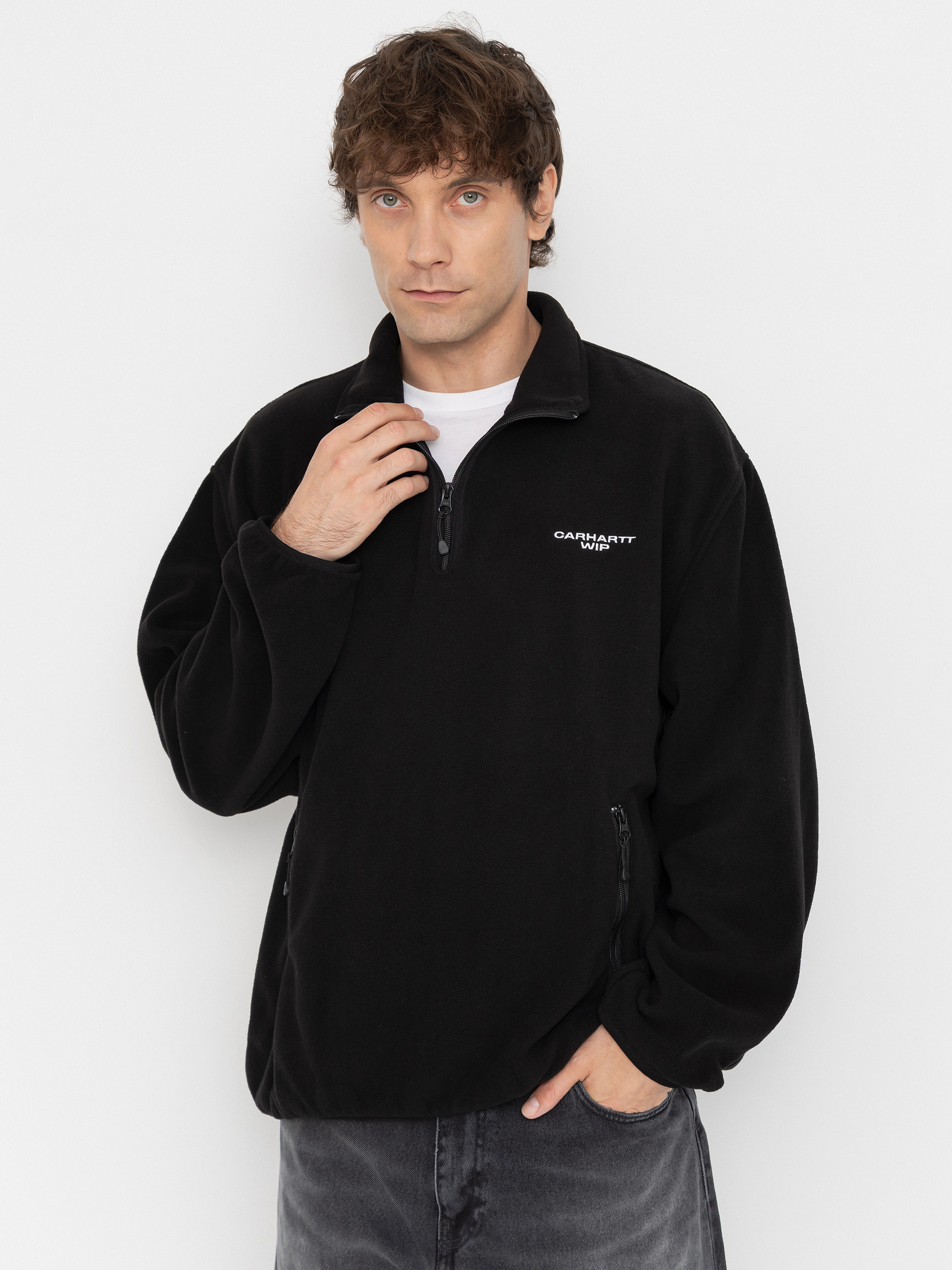 Hanorac din fleece Carhartt WIP Edmore Half Zip (black/white)