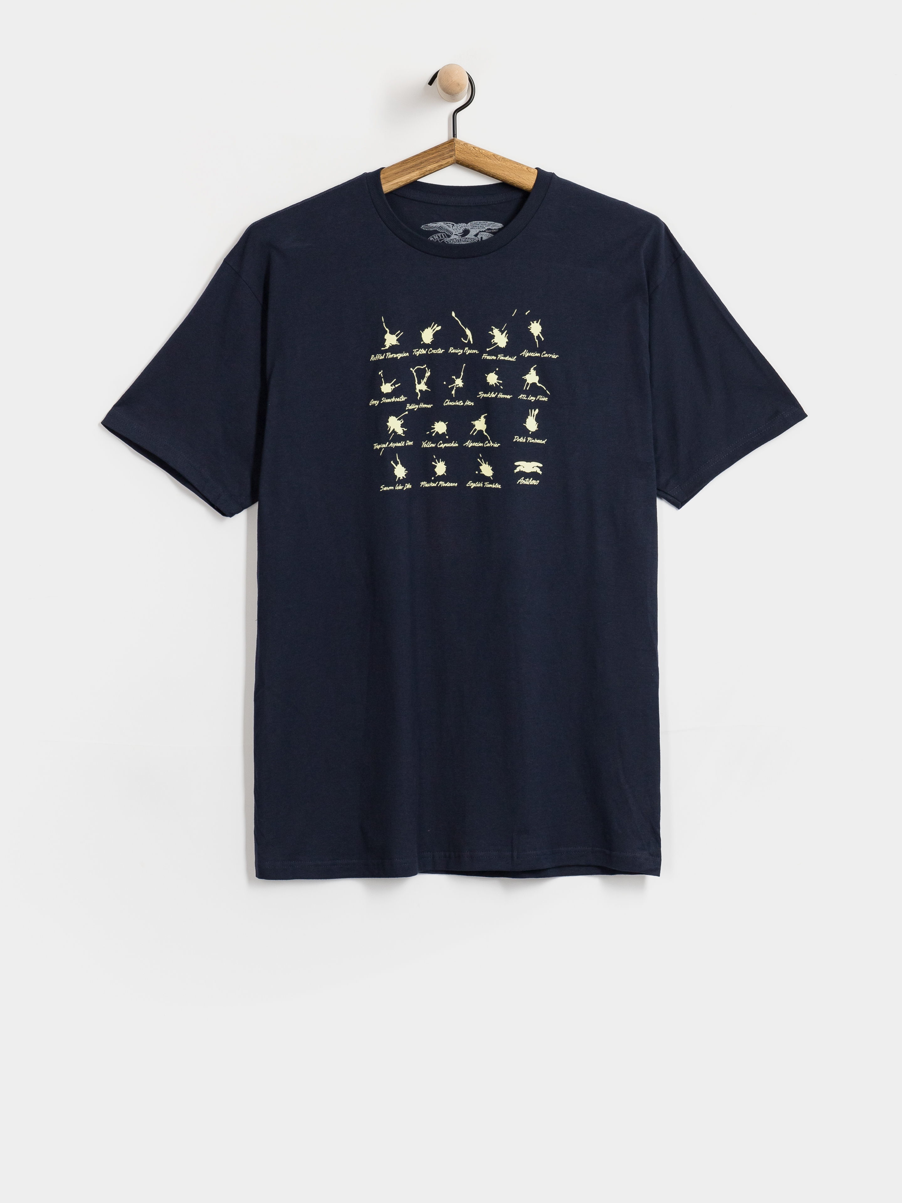 Tricou Antihero Damn Pigeons (navy w/pale yellow print)