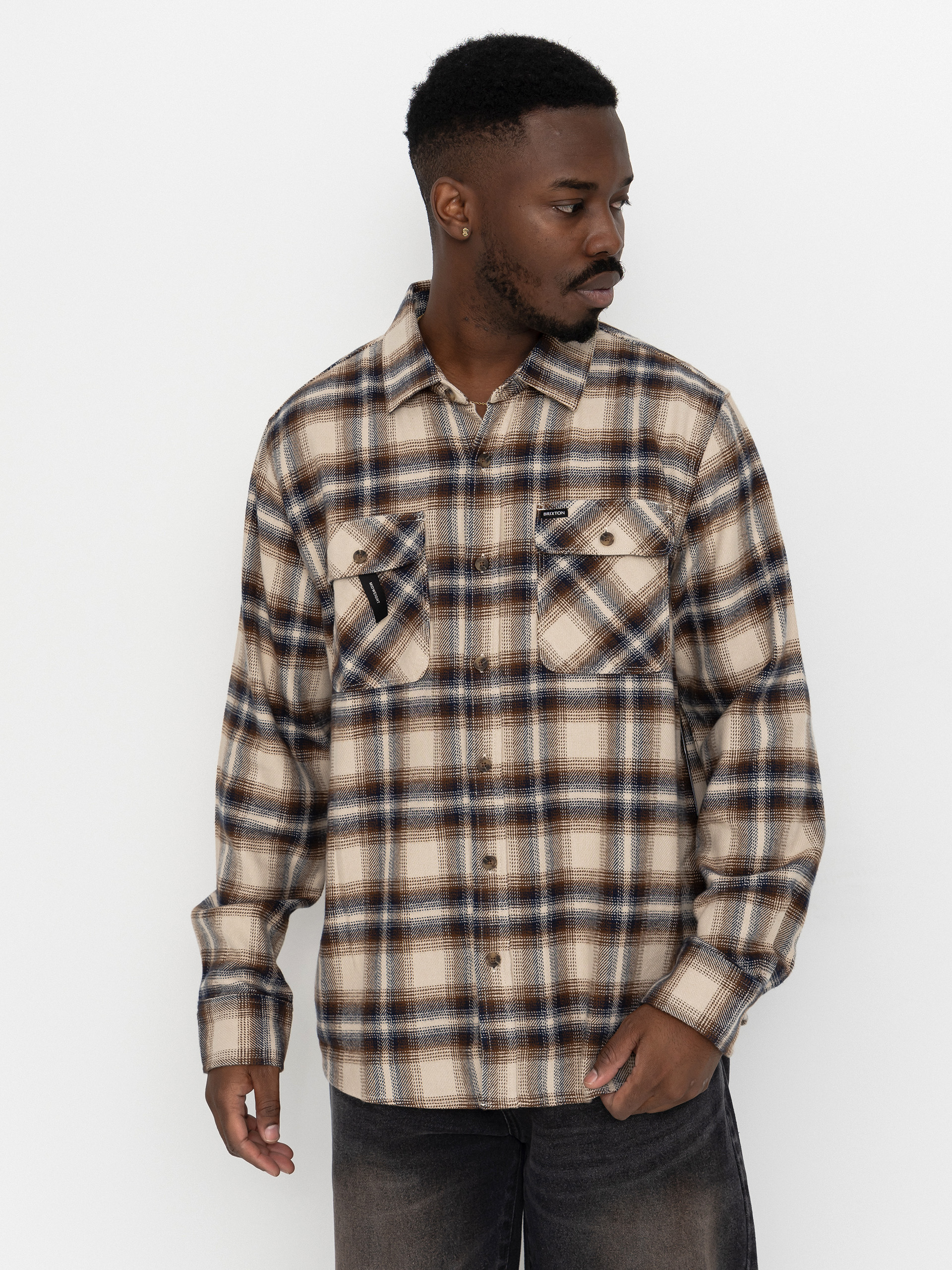 Cu0103mau0219u0103 Brixton Bowery Flannel Ls (soft brown plaid)
