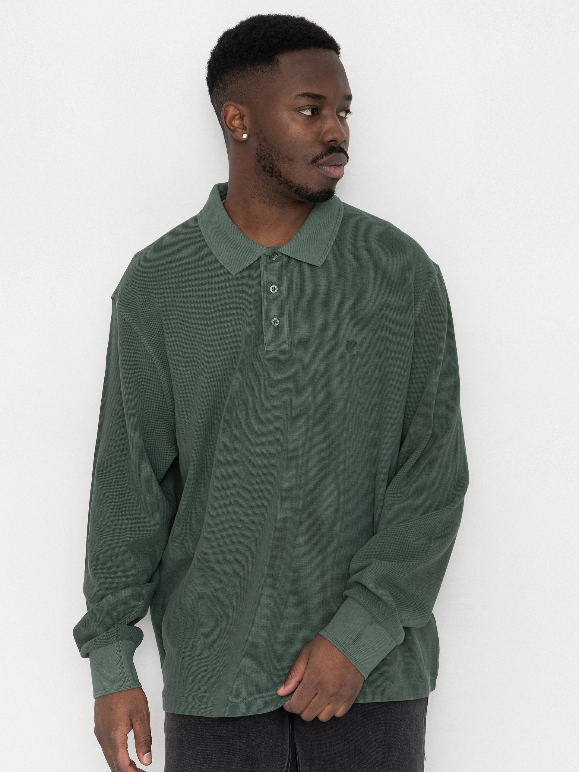 Longsleeve Carhartt WIP Waffle Rugby (dark scarab/garment dyed)