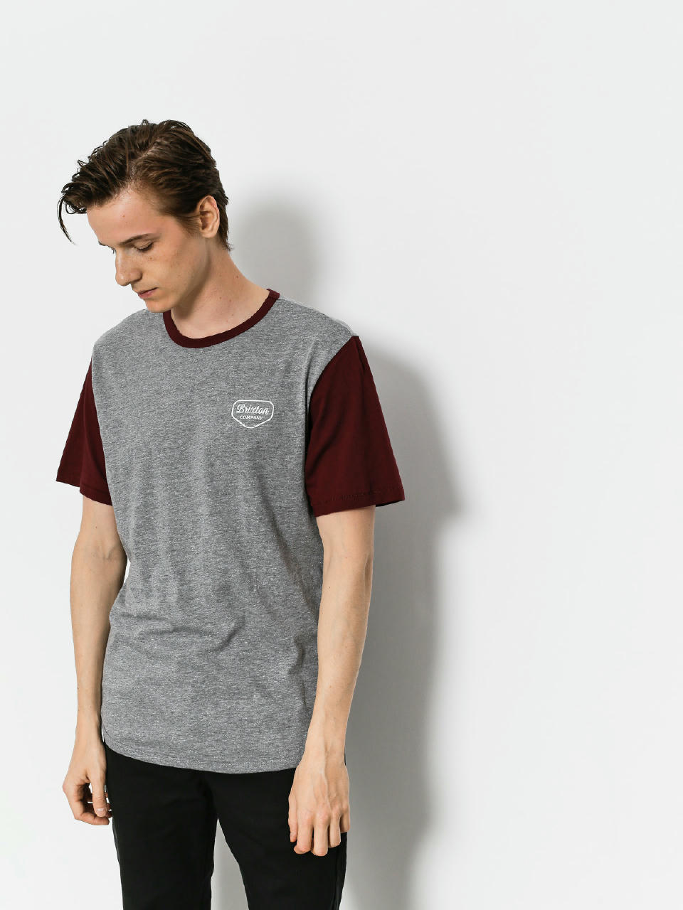 Tricou Brixton Novato Knit (heather grey/maroon)